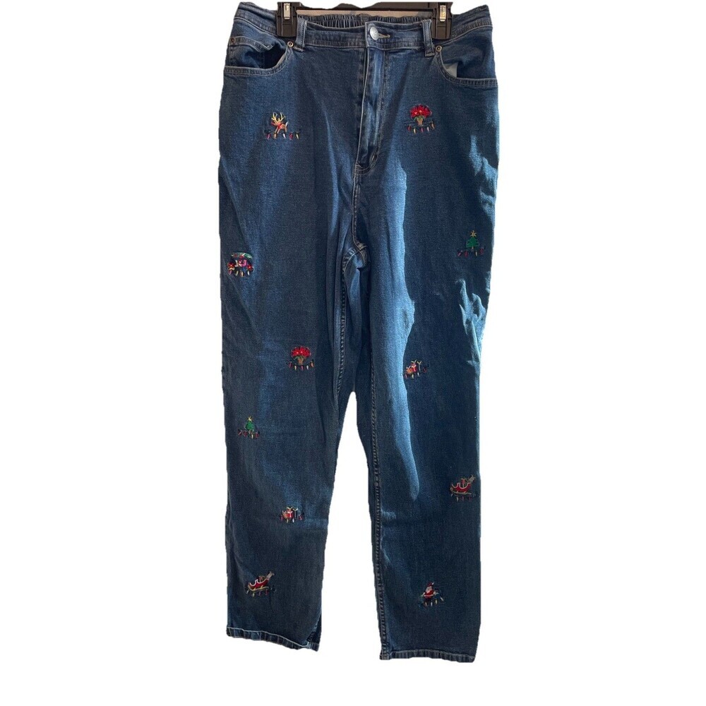 Vtg Quacker Factory Women’s Holiday Christmas Embroidered Jeans Medium 28x29